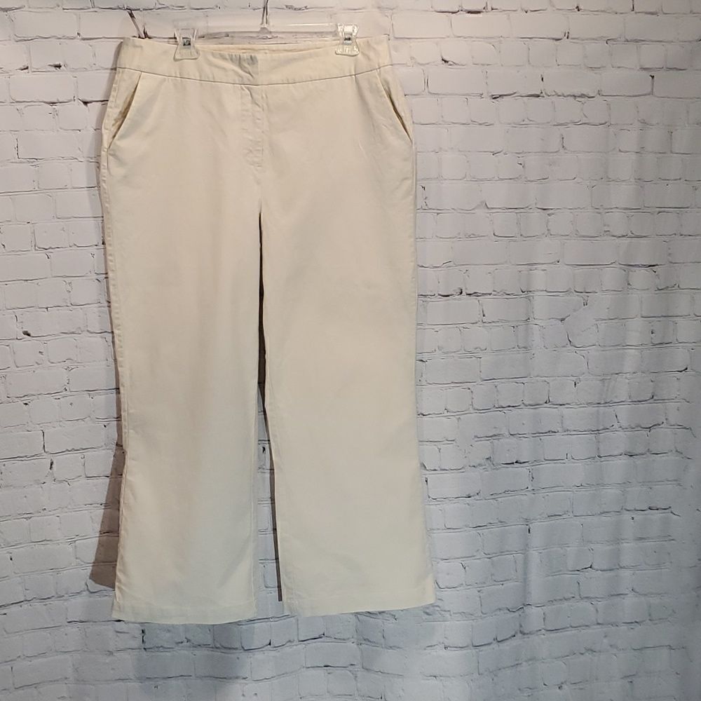 Chico's light colored khaki short inseam flared pants